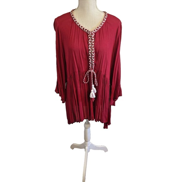 NWT Hazel 3/4 Sleeve Women's Size 2X Open Red Daryle Peasant Top - Picture 4 of 11